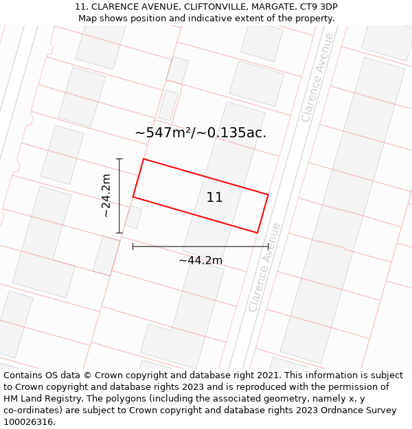 11, CLARENCE AVENUE, CLIFTONVILLE, MARGATE, CT9 3DP: Plot and title map