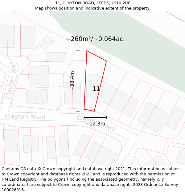 11, CLAYTON ROAD, LEEDS, LS10 2HE: Plot and title map