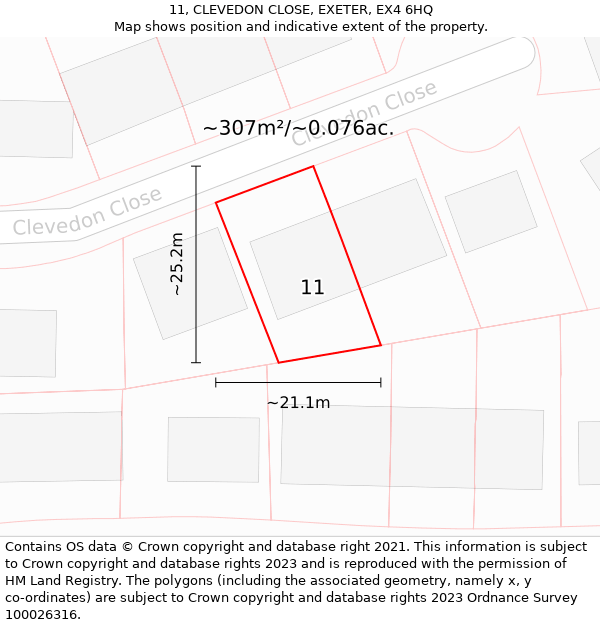 11, CLEVEDON CLOSE, EXETER, EX4 6HQ: Plot and title map