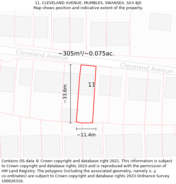 11, CLEVELAND AVENUE, MUMBLES, SWANSEA, SA3 4JD: Plot and title map