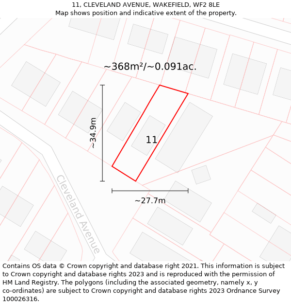 11, CLEVELAND AVENUE, WAKEFIELD, WF2 8LE: Plot and title map