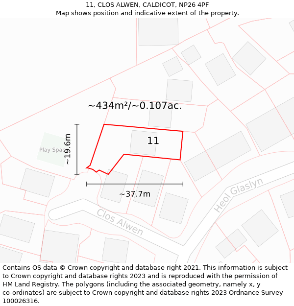 11, CLOS ALWEN, CALDICOT, NP26 4PF: Plot and title map