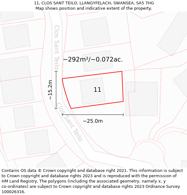 11, CLOS SANT TEILO, LLANGYFELACH, SWANSEA, SA5 7HG: Plot and title map