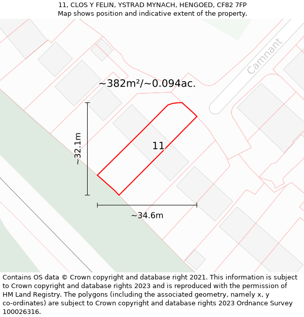 11, CLOS Y FELIN, YSTRAD MYNACH, HENGOED, CF82 7FP: Plot and title map