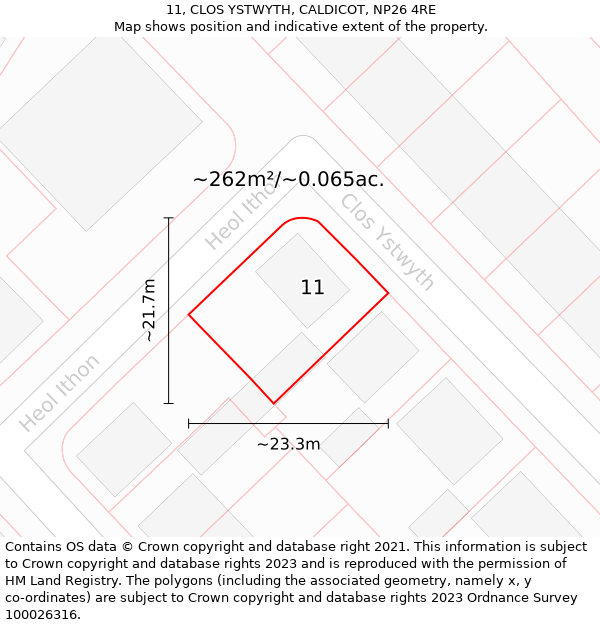 11, CLOS YSTWYTH, CALDICOT, NP26 4RE: Plot and title map