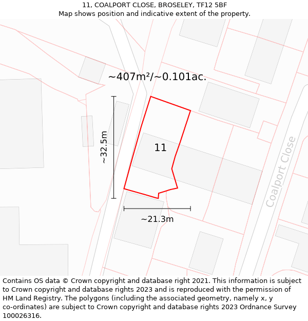 11, COALPORT CLOSE, BROSELEY, TF12 5BF: Plot and title map