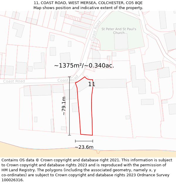 11, COAST ROAD, WEST MERSEA, COLCHESTER, CO5 8QE: Plot and title map