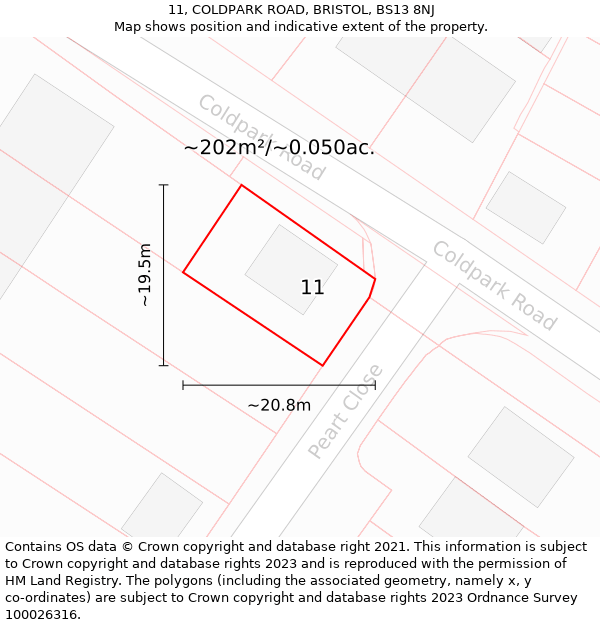 11, COLDPARK ROAD, BRISTOL, BS13 8NJ: Plot and title map
