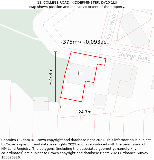 11, COLLEGE ROAD, KIDDERMINSTER, DY10 1LU: Plot and title map