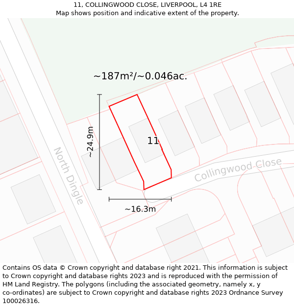 11, COLLINGWOOD CLOSE, LIVERPOOL, L4 1RE: Plot and title map