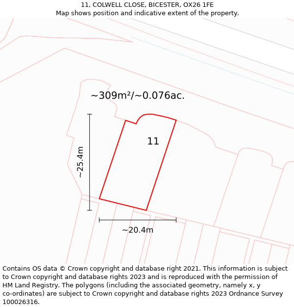 11, COLWELL CLOSE, BICESTER, OX26 1FE: Plot and title map