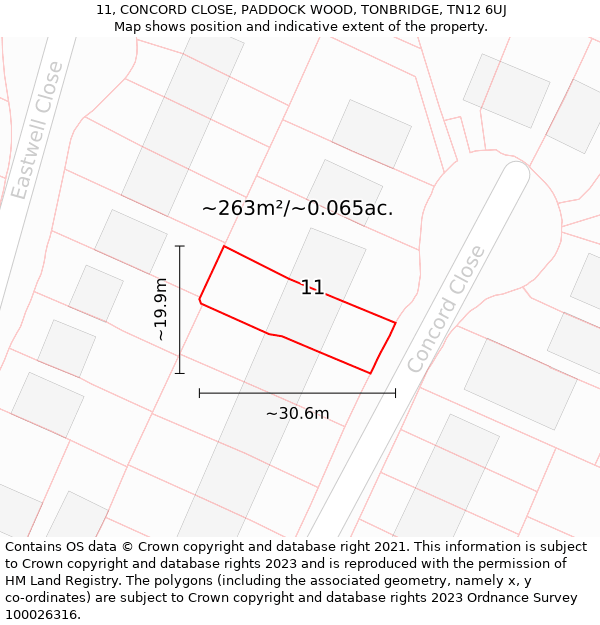 11, CONCORD CLOSE, PADDOCK WOOD, TONBRIDGE, TN12 6UJ: Plot and title map