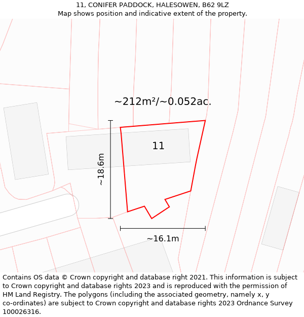 11, CONIFER PADDOCK, HALESOWEN, B62 9LZ: Plot and title map