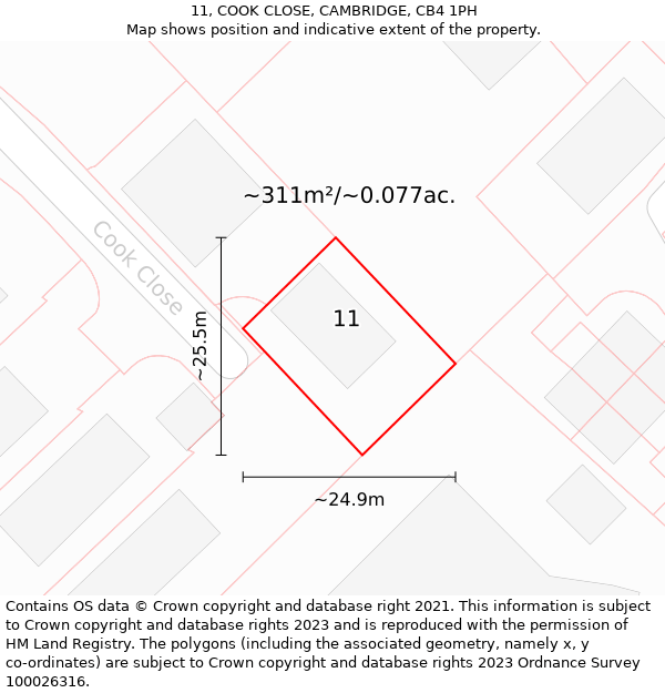 11, COOK CLOSE, CAMBRIDGE, CB4 1PH: Plot and title map