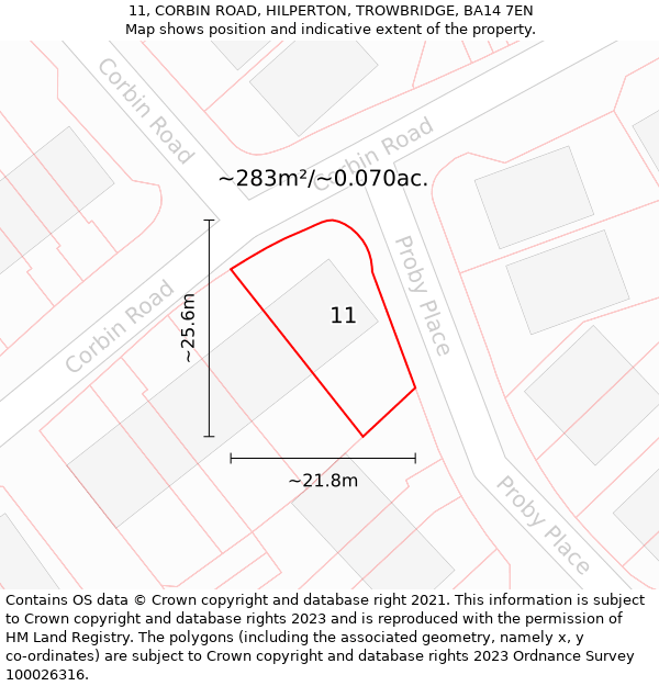 11, CORBIN ROAD, HILPERTON, TROWBRIDGE, BA14 7EN: Plot and title map