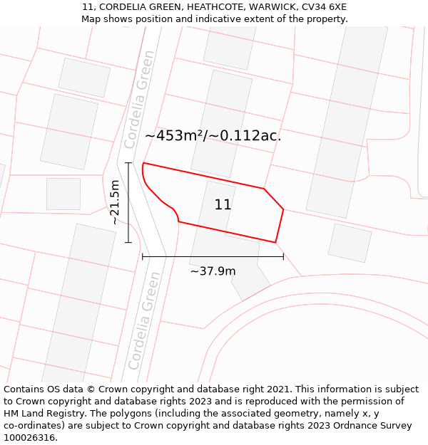 11, CORDELIA GREEN, HEATHCOTE, WARWICK, CV34 6XE: Plot and title map