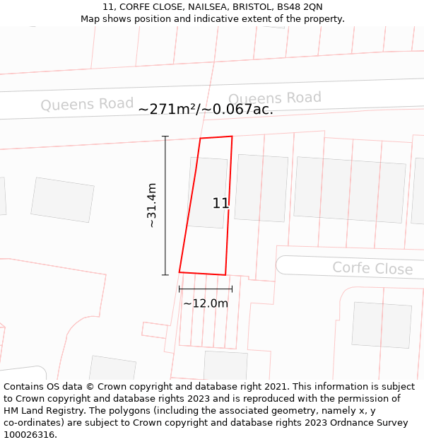 11, CORFE CLOSE, NAILSEA, BRISTOL, BS48 2QN: Plot and title map