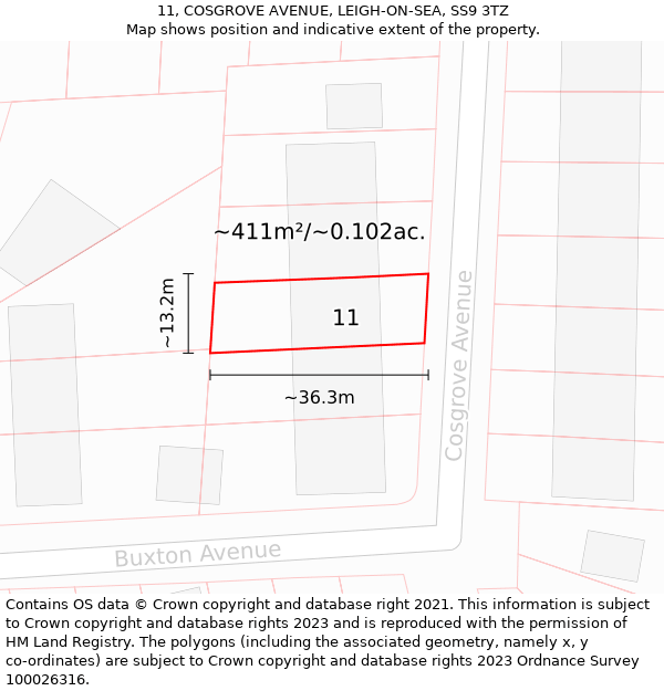 11, COSGROVE AVENUE, LEIGH-ON-SEA, SS9 3TZ: Plot and title map