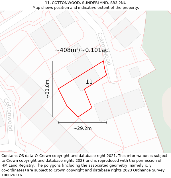 11, COTTONWOOD, SUNDERLAND, SR3 2NU: Plot and title map