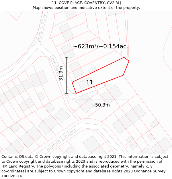 11, COVE PLACE, COVENTRY, CV2 3LJ: Plot and title map