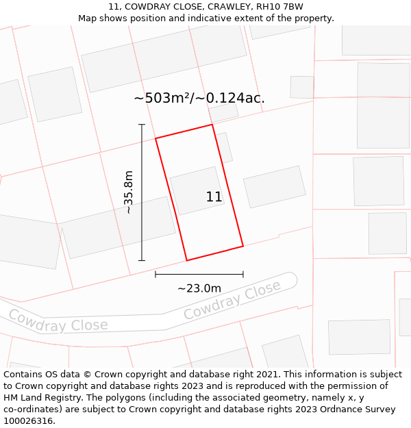 11, COWDRAY CLOSE, CRAWLEY, RH10 7BW: Plot and title map