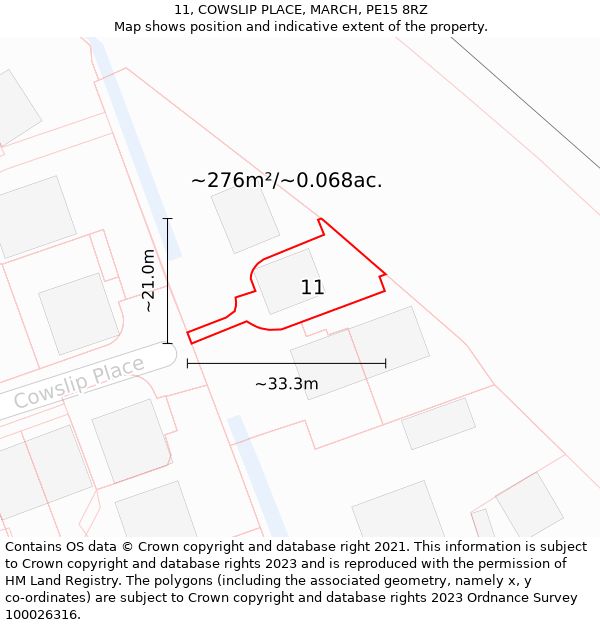 11, COWSLIP PLACE, MARCH, PE15 8RZ: Plot and title map