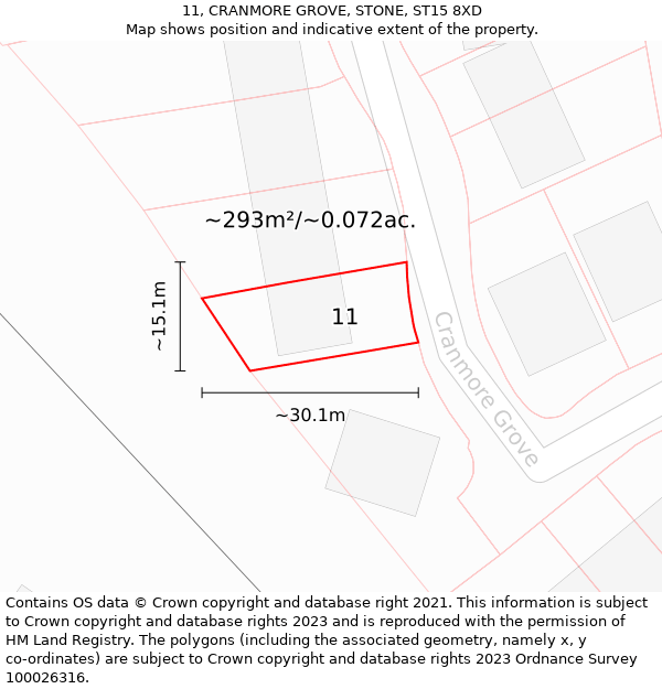 11, CRANMORE GROVE, STONE, ST15 8XD: Plot and title map