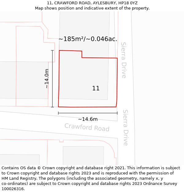 11, CRAWFORD ROAD, AYLESBURY, HP18 0YZ: Plot and title map