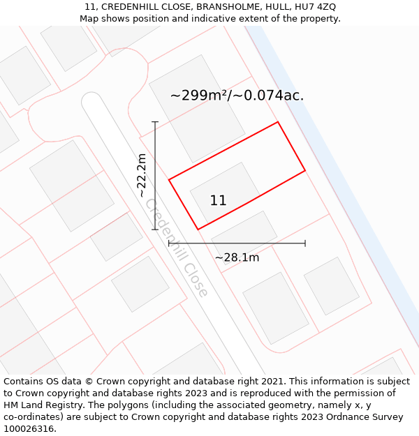 11, CREDENHILL CLOSE, BRANSHOLME, HULL, HU7 4ZQ: Plot and title map