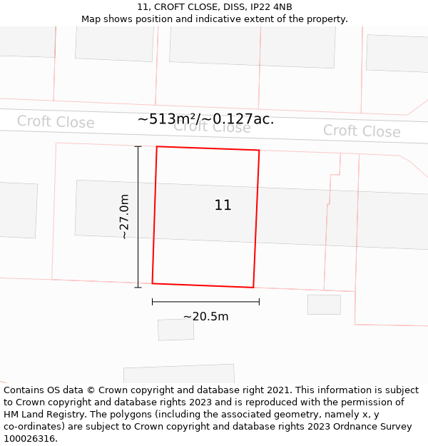 11, CROFT CLOSE, DISS, IP22 4NB: Plot and title map