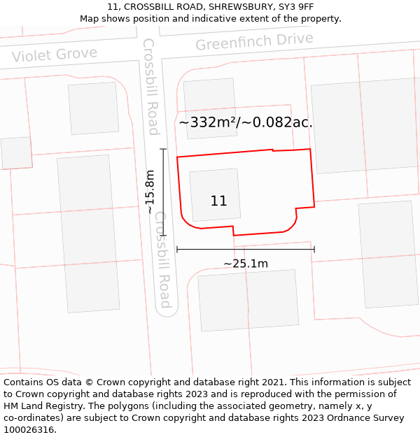 11, CROSSBILL ROAD, SHREWSBURY, SY3 9FF: Plot and title map