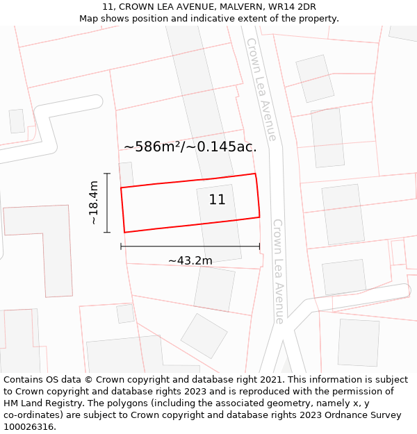 11, CROWN LEA AVENUE, MALVERN, WR14 2DR: Plot and title map