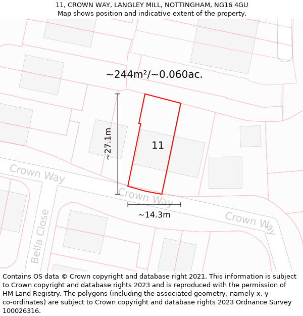 11, CROWN WAY, LANGLEY MILL, NOTTINGHAM, NG16 4GU: Plot and title map