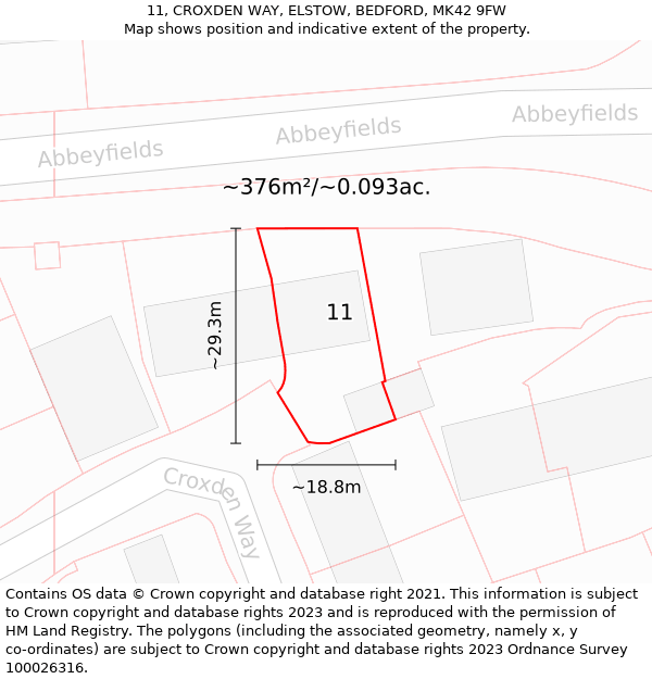 11, CROXDEN WAY, ELSTOW, BEDFORD, MK42 9FW: Plot and title map