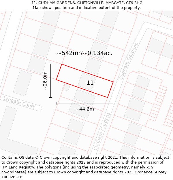 11, CUDHAM GARDENS, CLIFTONVILLE, MARGATE, CT9 3HG: Plot and title map