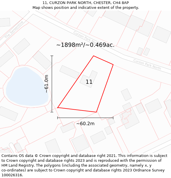 11, CURZON PARK NORTH, CHESTER, CH4 8AP: Plot and title map
