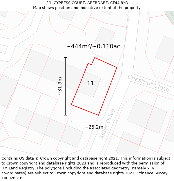 11, CYPRESS COURT, ABERDARE, CF44 8YB: Plot and title map