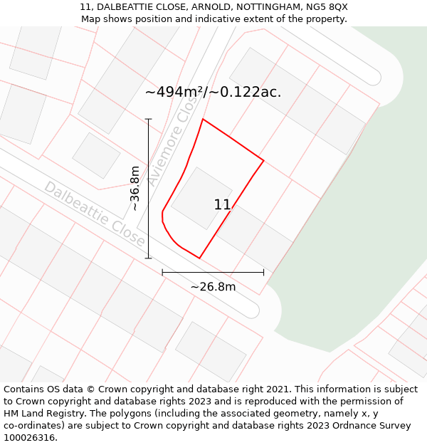 11, DALBEATTIE CLOSE, ARNOLD, NOTTINGHAM, NG5 8QX: Plot and title map