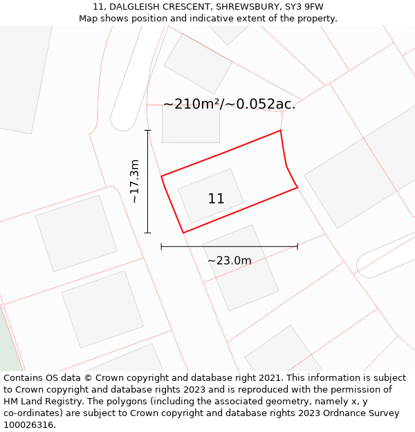 11, DALGLEISH CRESCENT, SHREWSBURY, SY3 9FW: Plot and title map