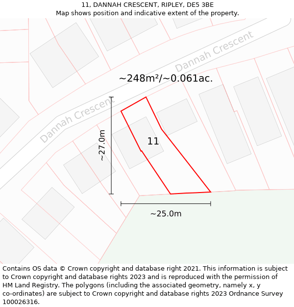 11, DANNAH CRESCENT, RIPLEY, DE5 3BE: Plot and title map