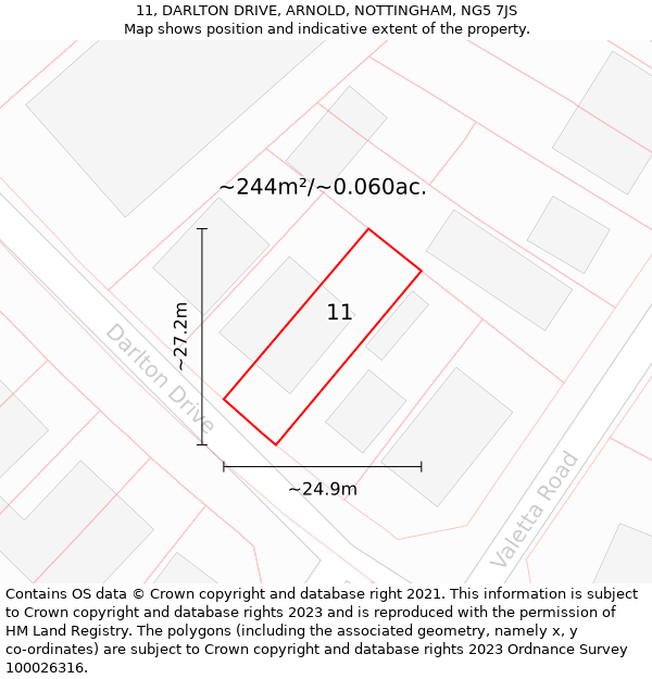 11, DARLTON DRIVE, ARNOLD, NOTTINGHAM, NG5 7JS: Plot and title map