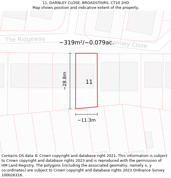 11, DARNLEY CLOSE, BROADSTAIRS, CT10 2HD: Plot and title map