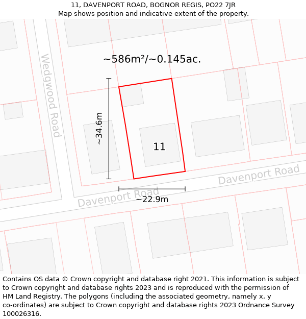 11, DAVENPORT ROAD, BOGNOR REGIS, PO22 7JR: Plot and title map