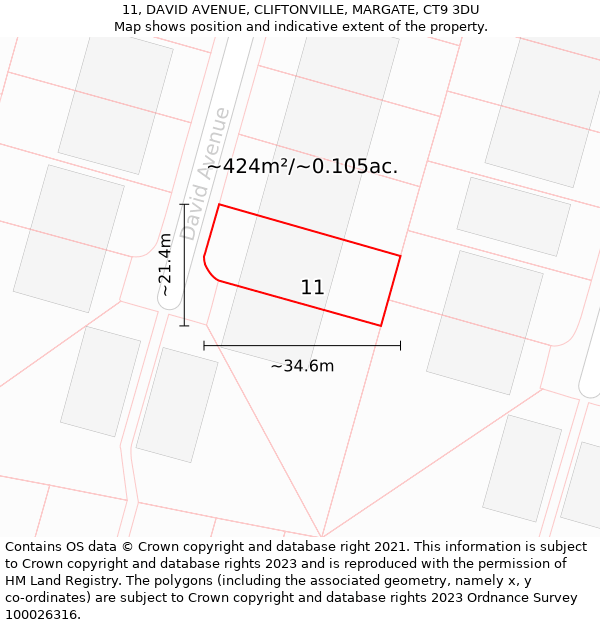 11, DAVID AVENUE, CLIFTONVILLE, MARGATE, CT9 3DU: Plot and title map