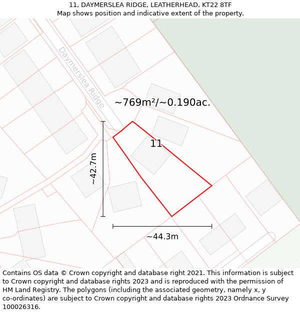 11, DAYMERSLEA RIDGE, LEATHERHEAD, KT22 8TF: Plot and title map