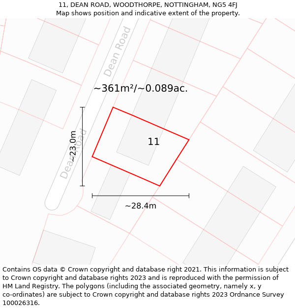 11, DEAN ROAD, WOODTHORPE, NOTTINGHAM, NG5 4FJ: Plot and title map