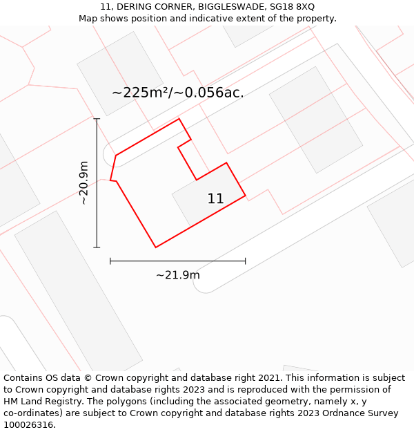 11, DERING CORNER, BIGGLESWADE, SG18 8XQ: Plot and title map