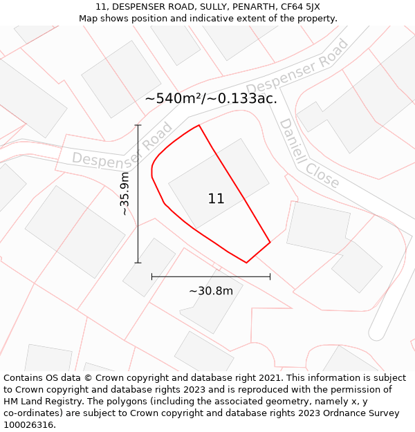 11, DESPENSER ROAD, SULLY, PENARTH, CF64 5JX: Plot and title map