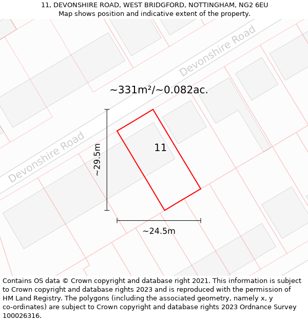 11, DEVONSHIRE ROAD, WEST BRIDGFORD, NOTTINGHAM, NG2 6EU: Plot and title map