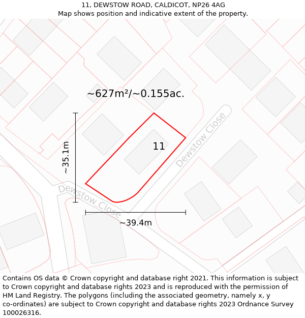 11, DEWSTOW ROAD, CALDICOT, NP26 4AG: Plot and title map